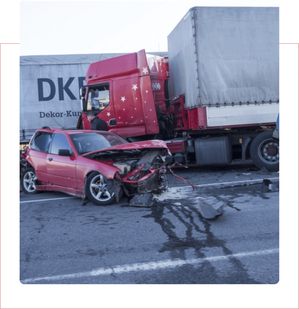 Image capturing a red car involved in an accident, featuring the representation of Gurvis Personal Injury Lawyers and emphasizing their expertise in handling cases related to car accidents. The visual aligns seamlessly with the page's context, highlighting the firm's dedication to addressing incidents of this nature.